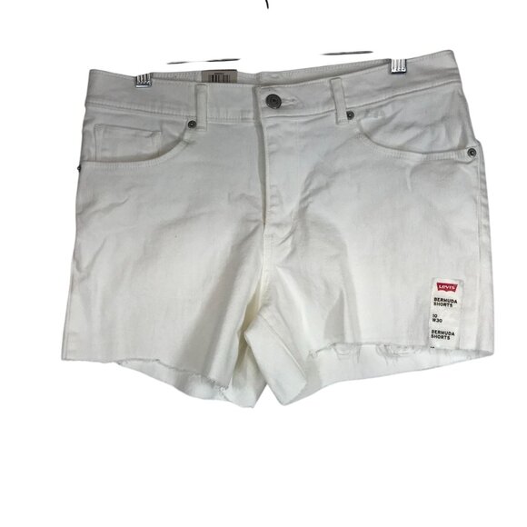 LEVI'S - WOMEN'S 10 /W30 - WHITE MID RISE SLIM THROUGH HIP & THIGH BERMUDA SHORT - Picture 1 of 6